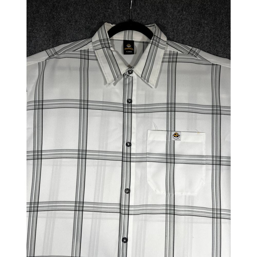 Y2K Lowrider Plaid Button Up Shirt XL White Gray